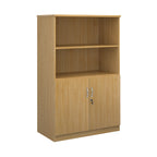 Cupboard and bookcase combination unit with 2 shelves and two doors, wood-effect finish, shown on a white background