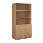 Cupboard and bookcase combination unit with 3 shelves and two doors, wood-effect finish, shown on a white background