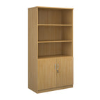 Cupboard and bookcase combination unit with 3 shelves and two doors, wood-effect finish, shown on a white background
