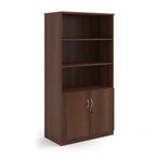 Cupboard and bookcase combination unit with 3 shelves and two doors, wood-effect finish, shown on a white background