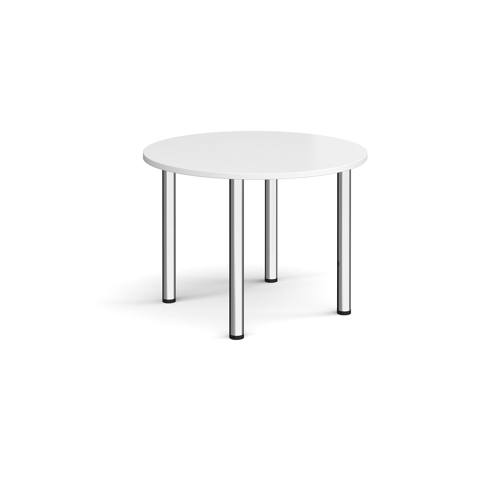 White round table with metal legs on a white background