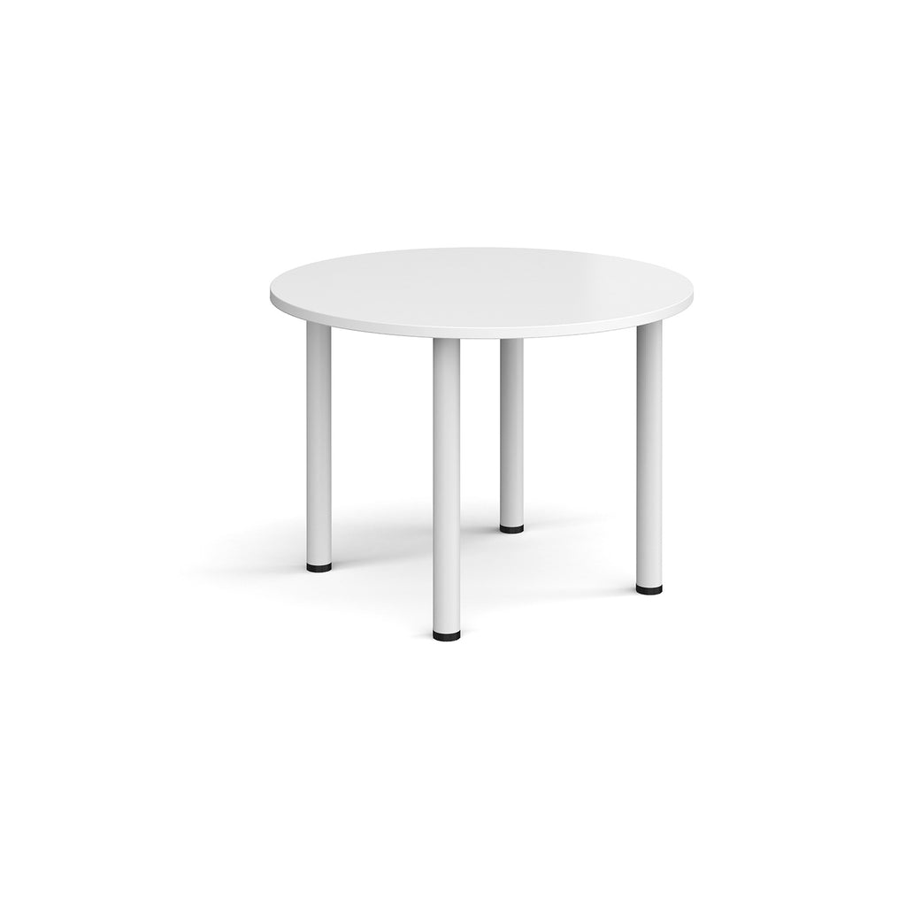White round table with four legs on a white background