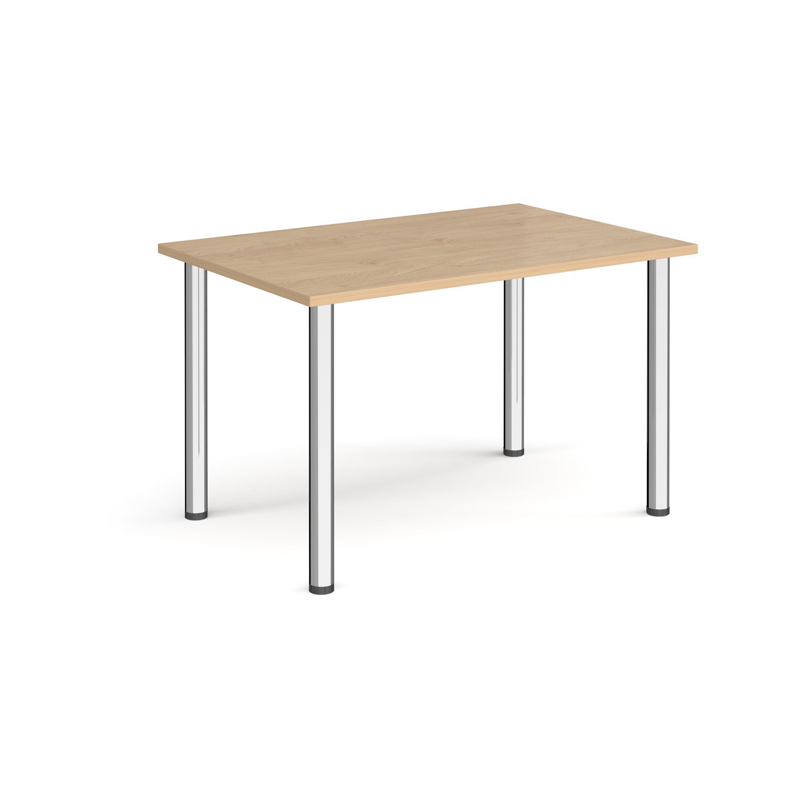 Rectangular table with wooden top and metal legs on a white background
