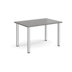 Rectangular table with silver legs on a white background