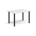 White table with black legs on a white background