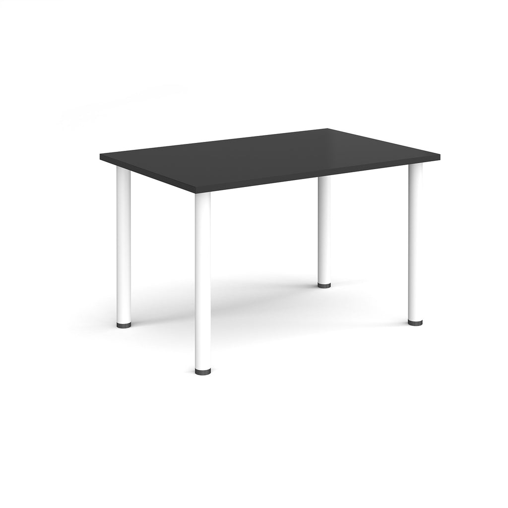 Rectangular black table with white legs on a white background
