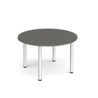 Round grey table with white legs on a white background