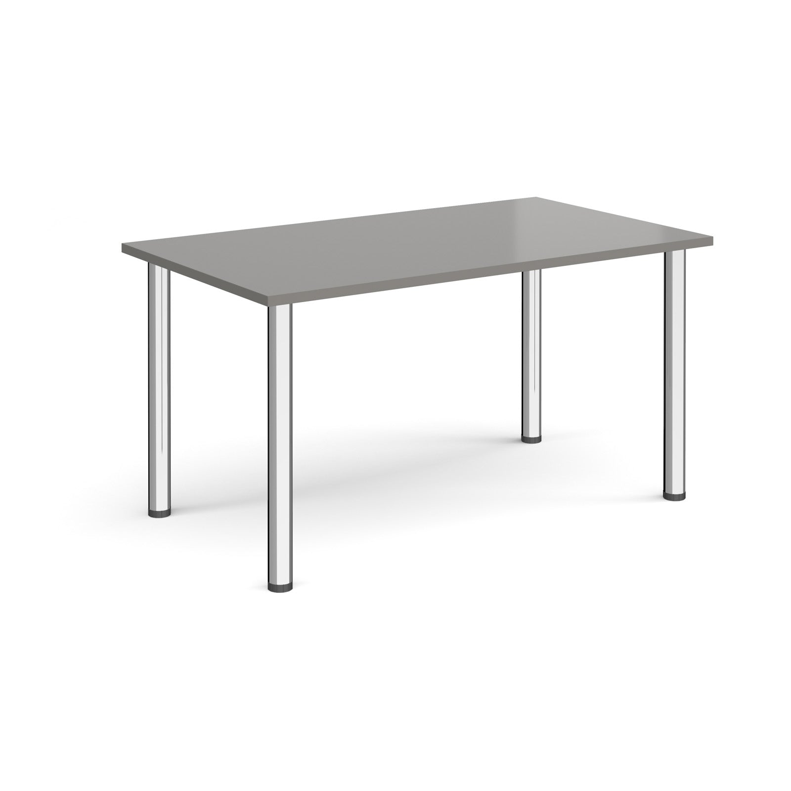 Rectangular table with a grey top and metal legs on a white background