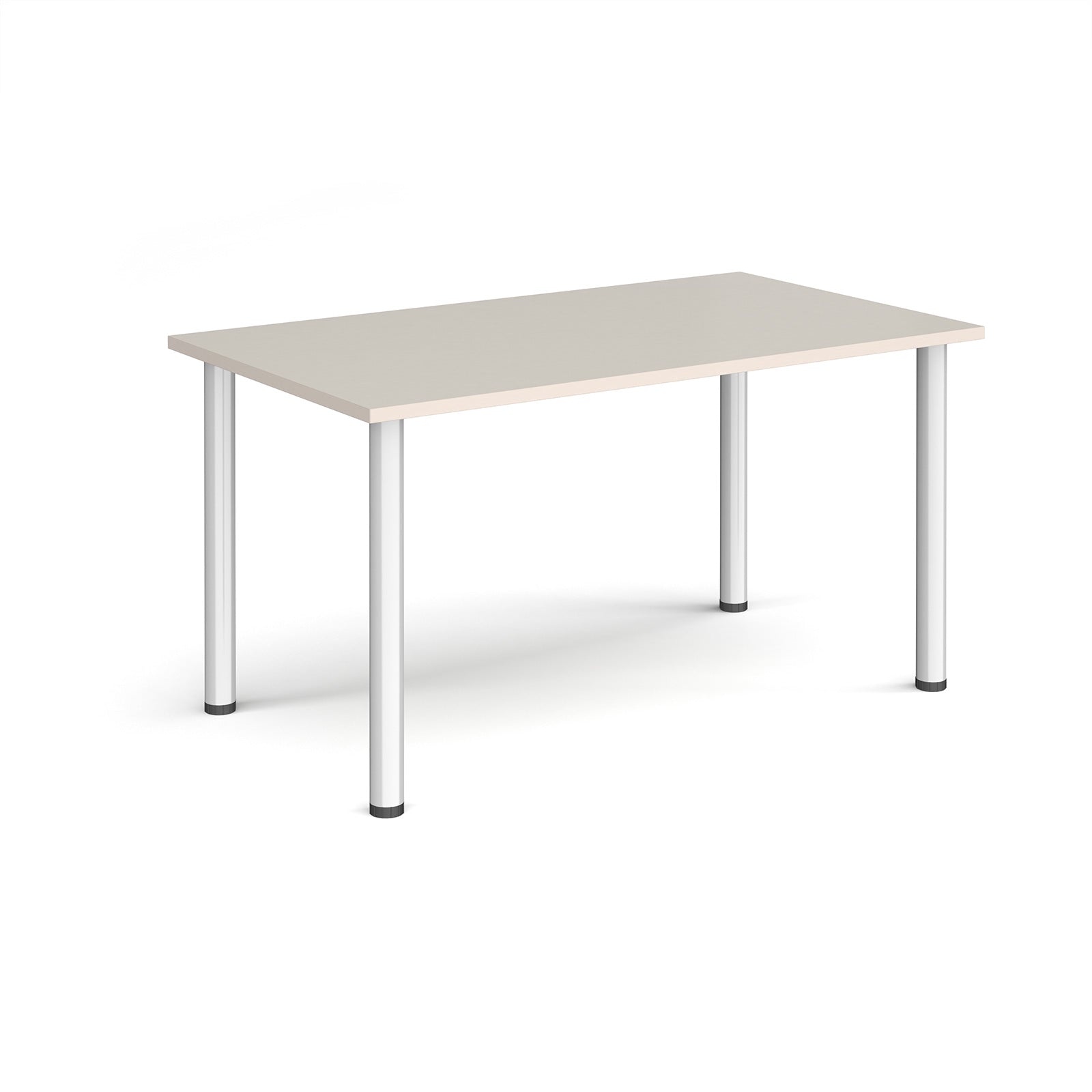 Rectangular table with light-grey top and silver legs on a white background