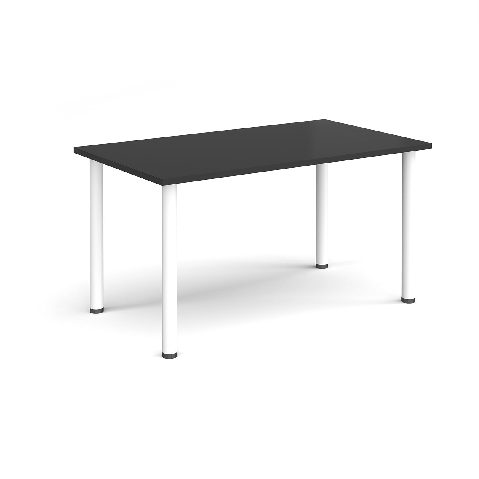 Rectangular black desk with white legs on a white background