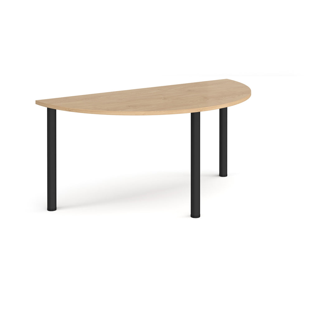 Wooden table with black legs on a white background