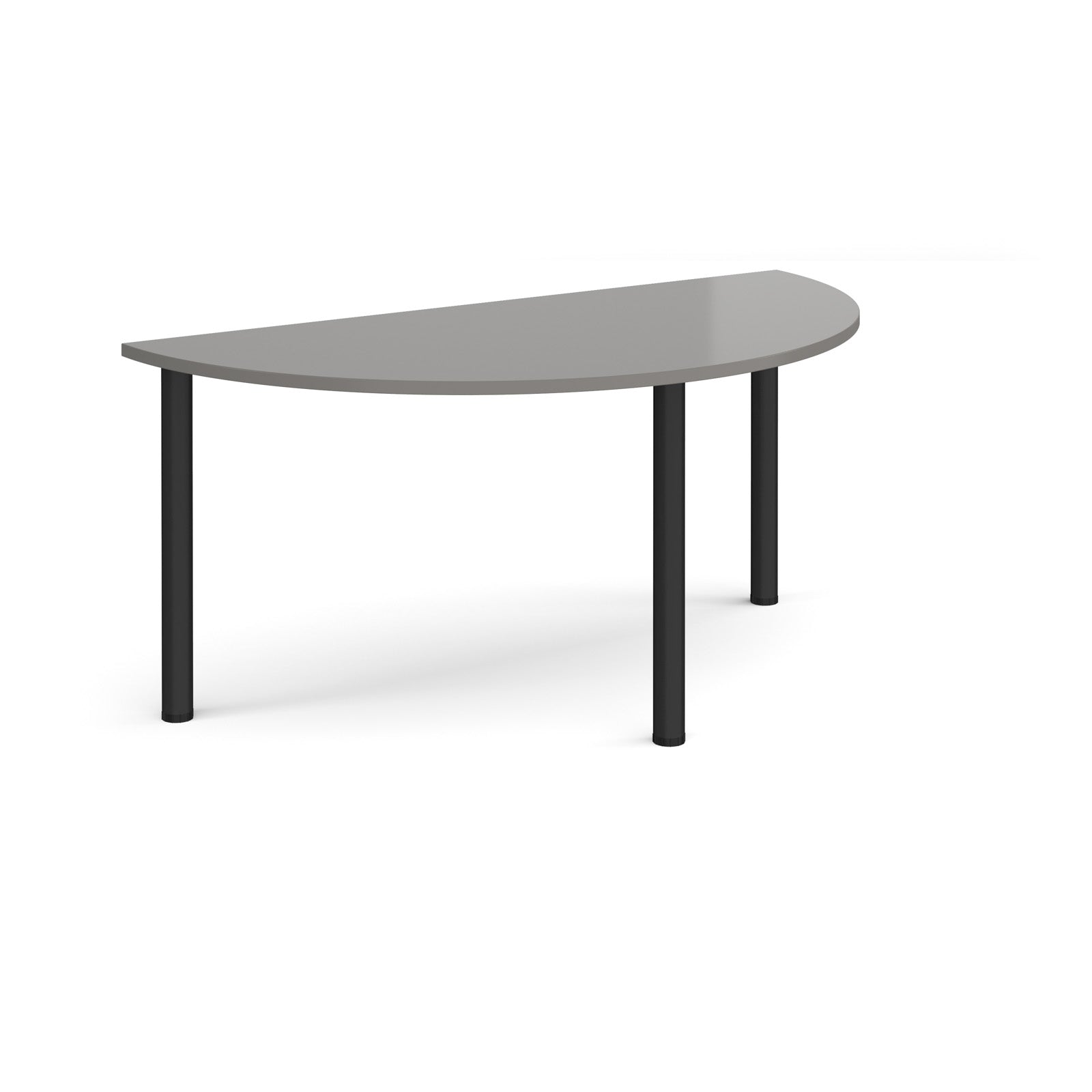 Half-moon shaped table with black legs on a white background