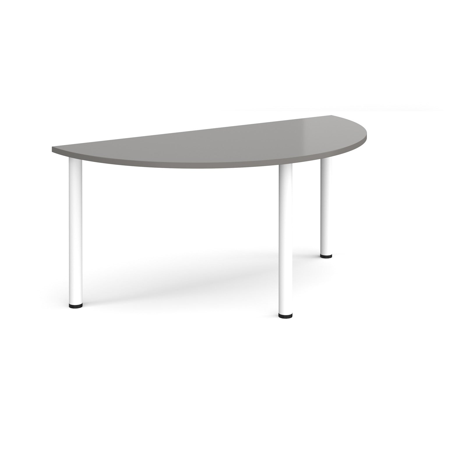 Half-moon shaped table with white legs on a white background
