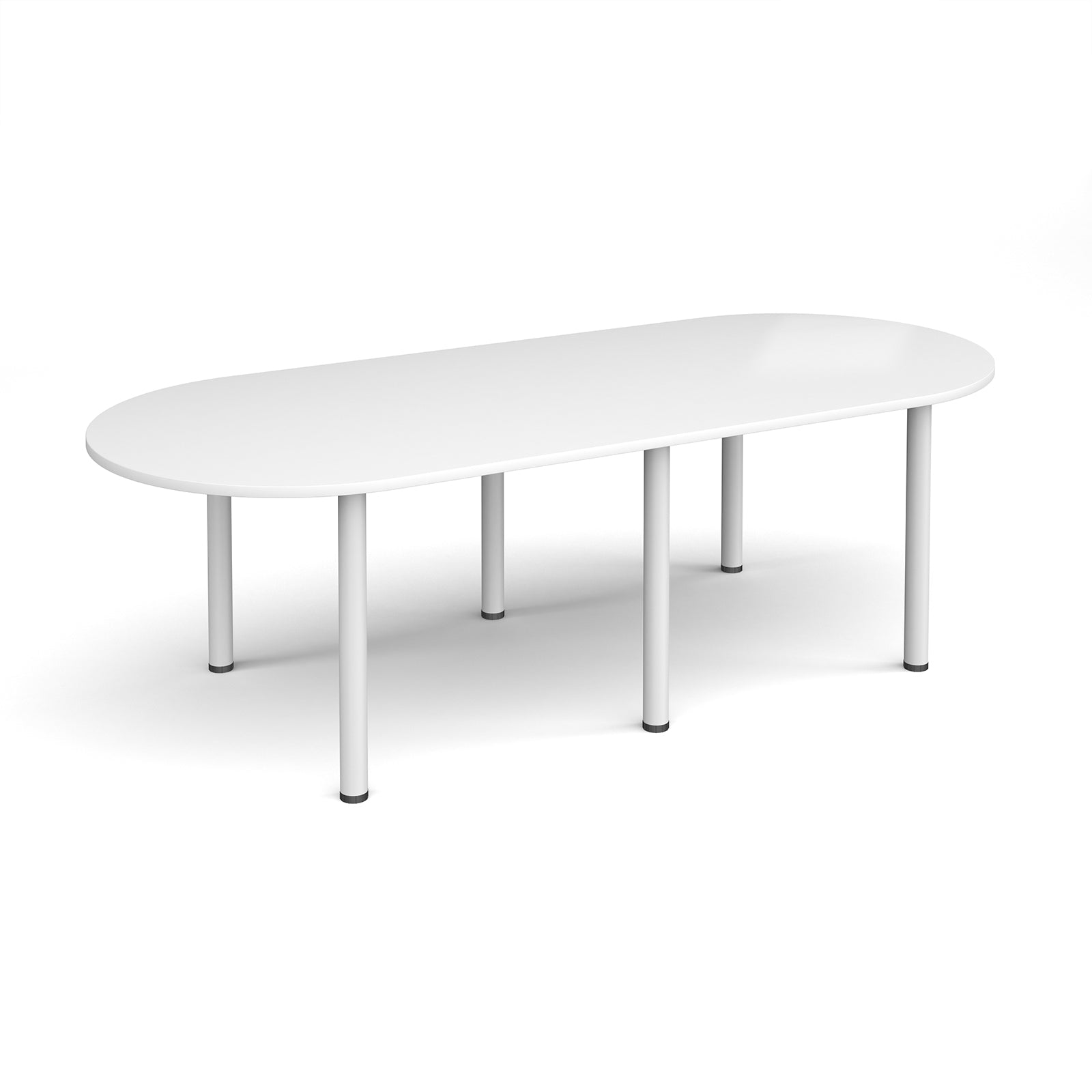 White oval table with metal legs on a white background
