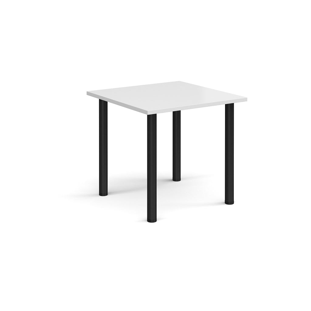 White square table with black legs on a white background
