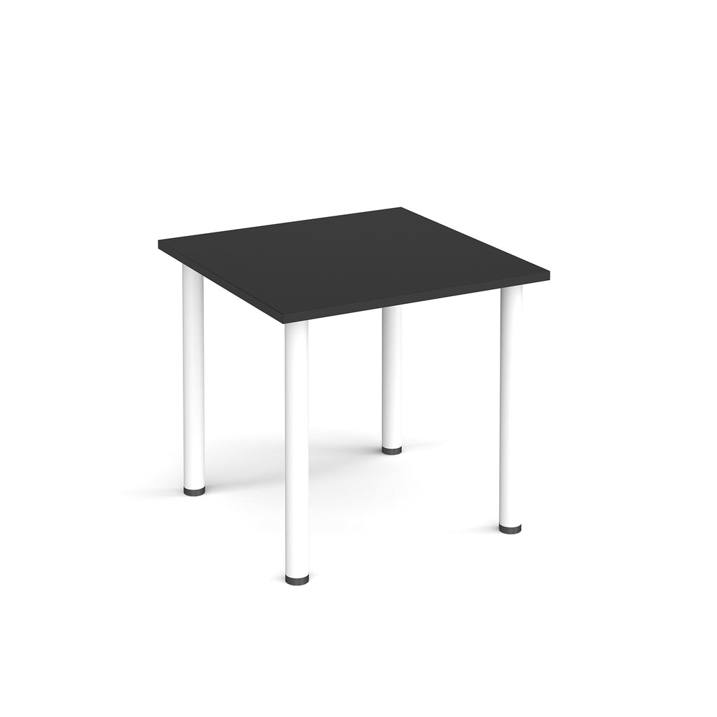 Black square table with white legs on a white background