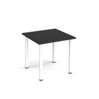 Black square table with white legs on a white background