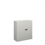 White storage cabinet with two doors on a white background