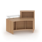 Wooden reception desk with glass top on a white background