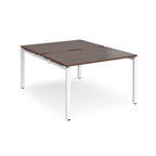 Back-to-back desk with wood-effect top and white metal frame on a white background