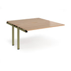 Desk add-on unit with wood-effect top and green metal frame on a white background