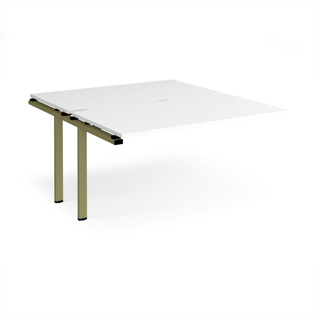 Desk add-on unit with white top and green metal frame on a white background