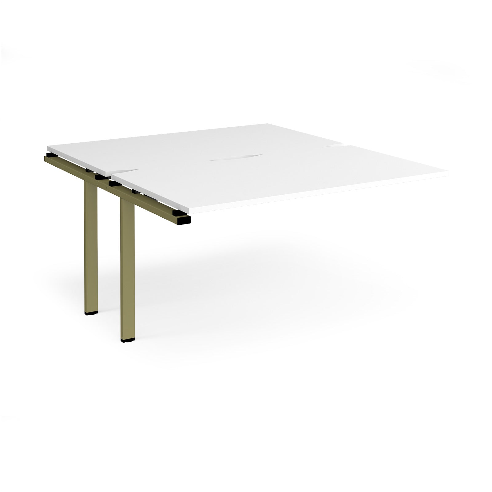 Desk add-on unit with white top and green metal frame on a white background