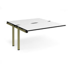 Desk add-on unit with white top with black edges and green metal frame on a white background