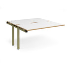 Desk add-on unit with white top with wooden edges and green metal frame on a white background