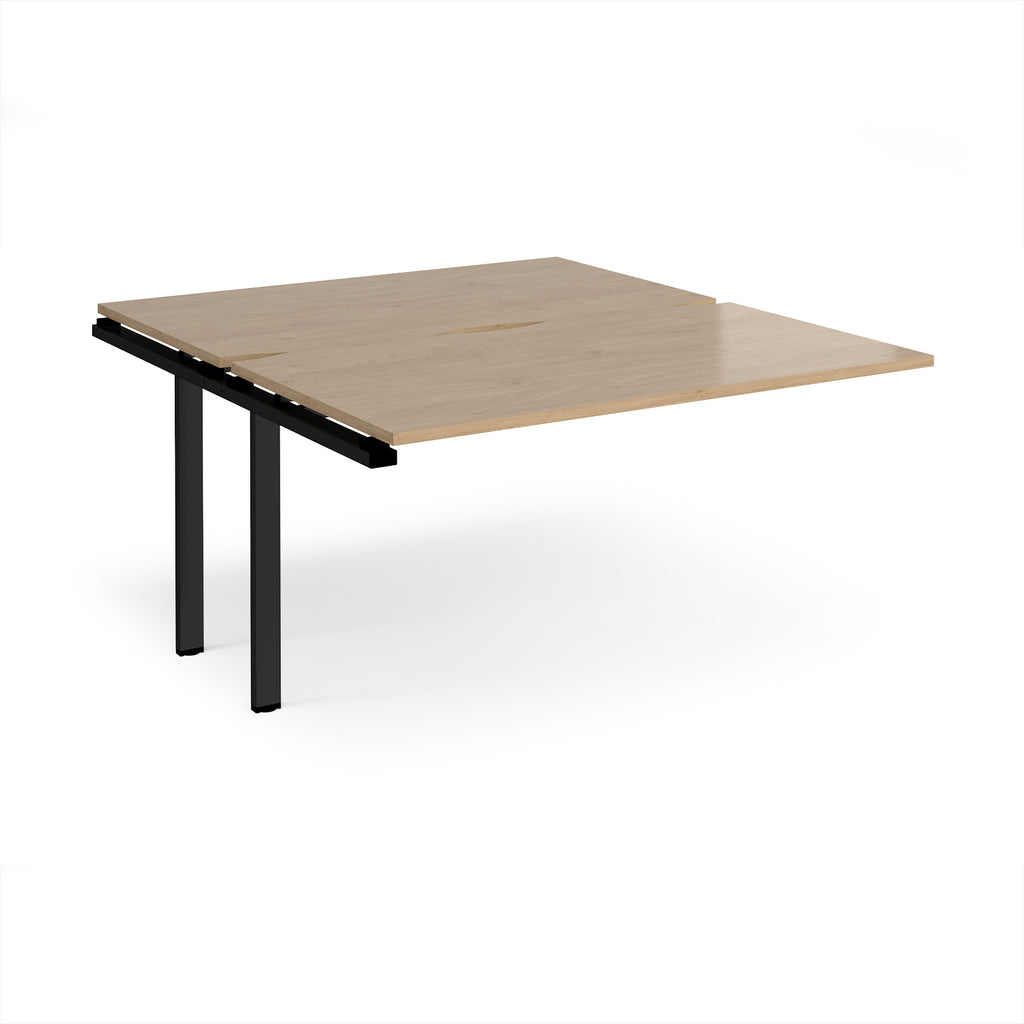 Desk add-on unit with wood-effect top and black metal frame on a white background