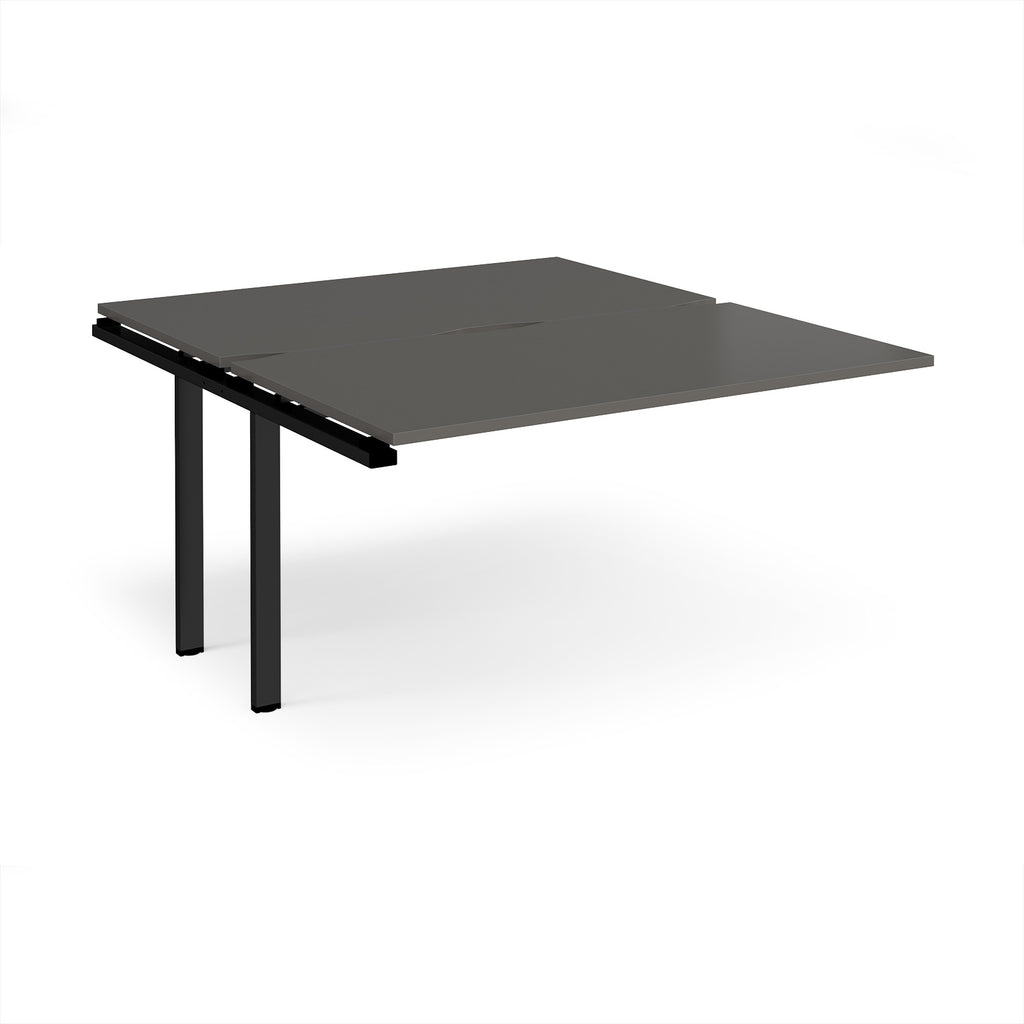 Desk add-on unit with grey top and black metal frame on a white background