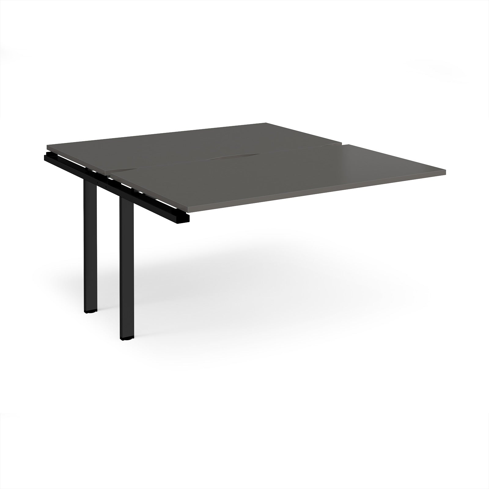 Desk add-on unit with grey top and black metal frame on a white background