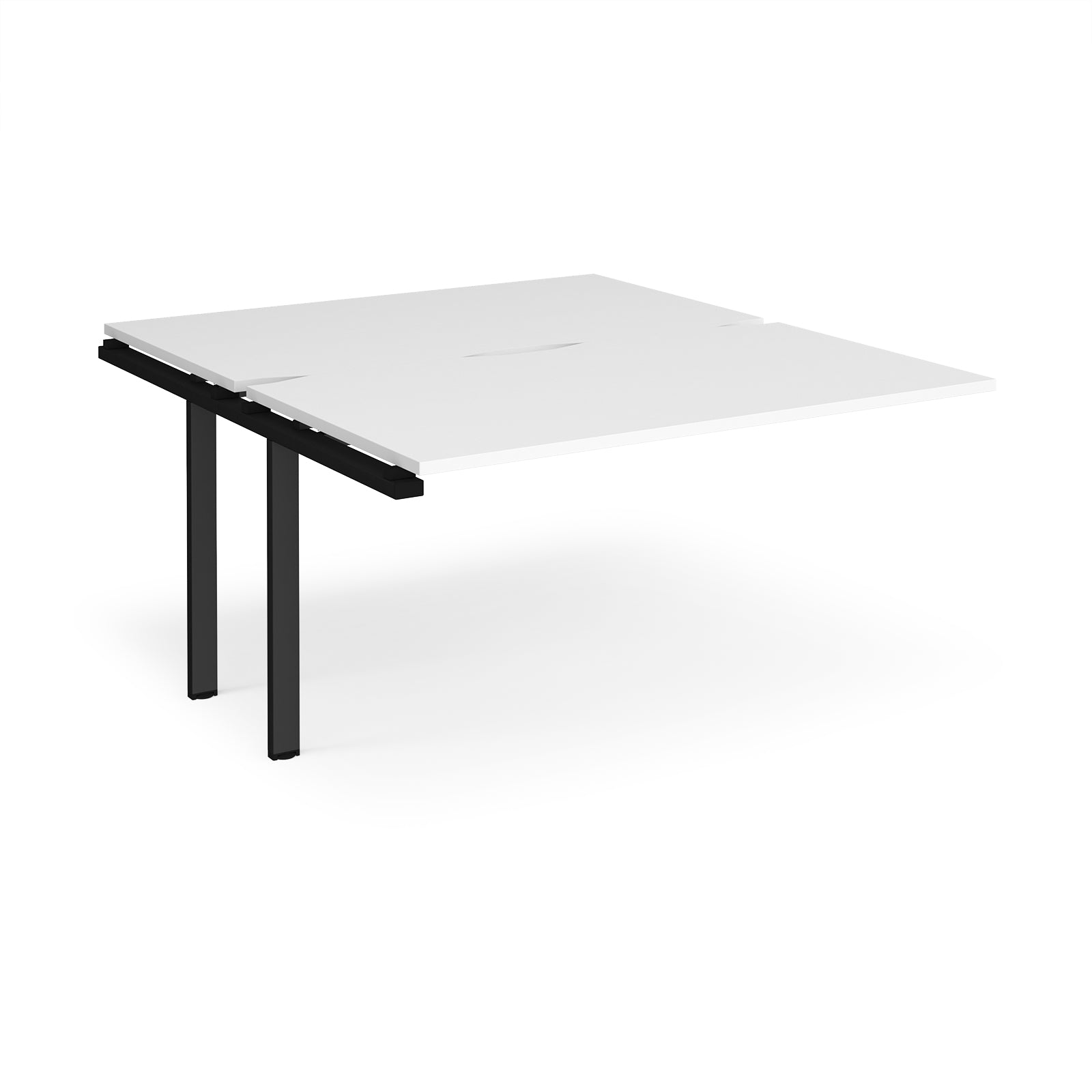 Desk add-on unit with white top and black metal frame on a white background