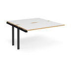 Desk add-on unit with white top with wooden edges and black metal frame on a white background