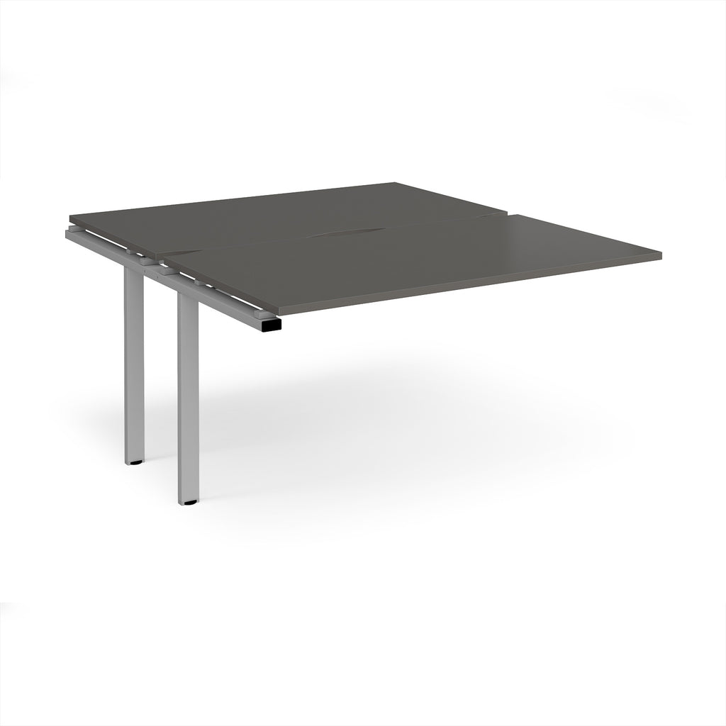 Desk add-on unit with grey top and silver metal frame on a white background