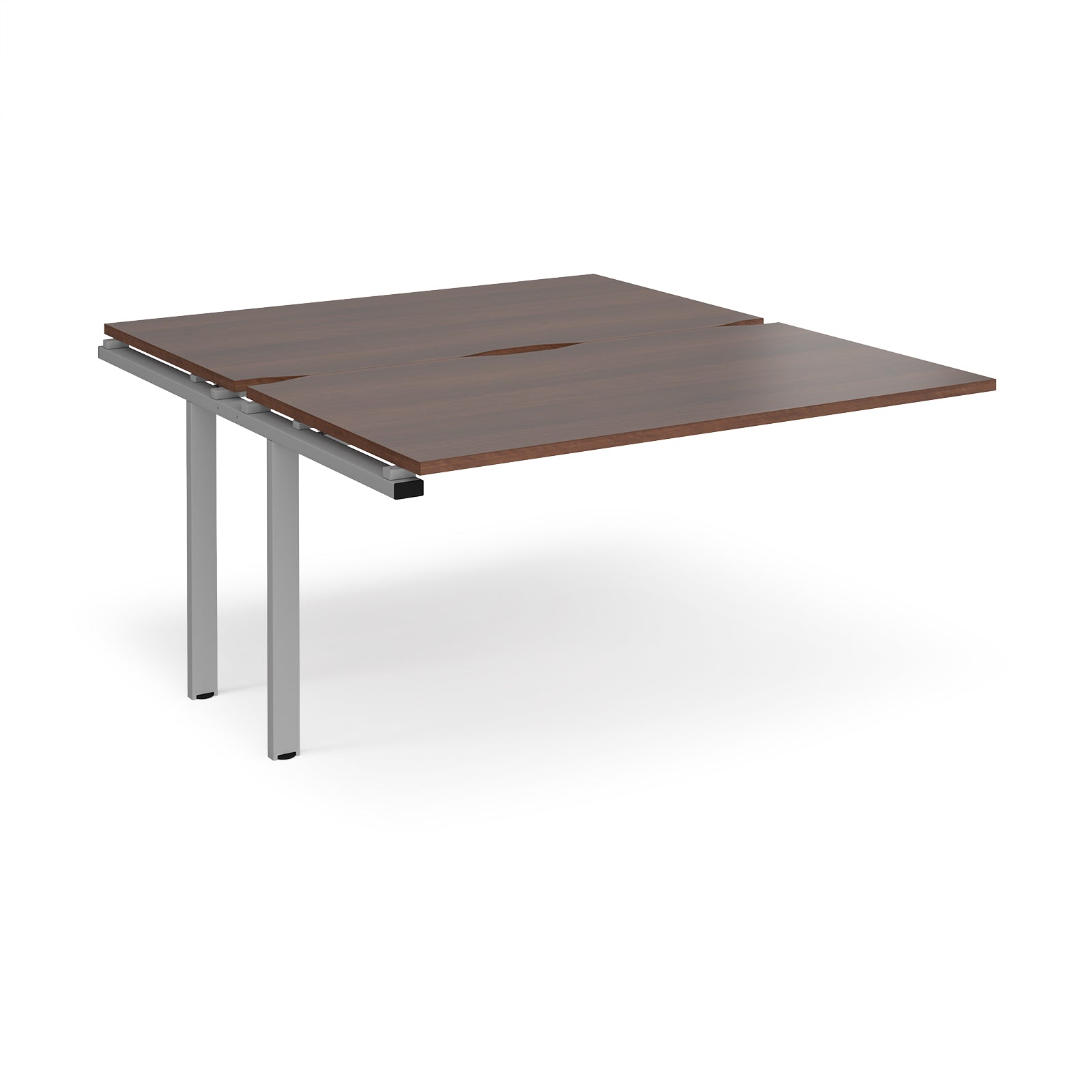 Desk add-on unit with wood-effect top and silver metal frame on a white background