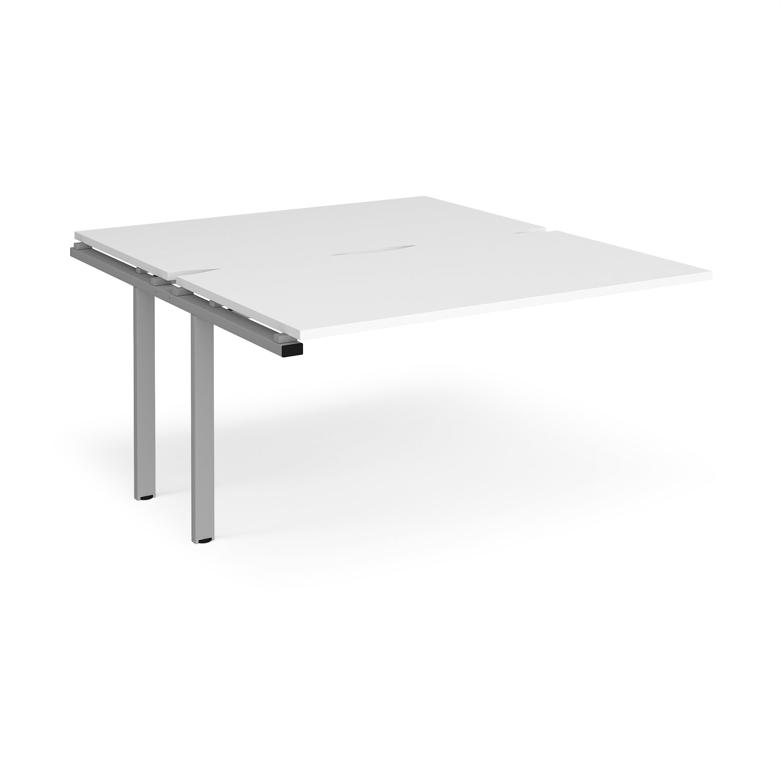 Desk add-on unit with white top and silver metal frame on a white background