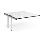 Desk add-on unit with white top with black edges and white metal frame on a white background