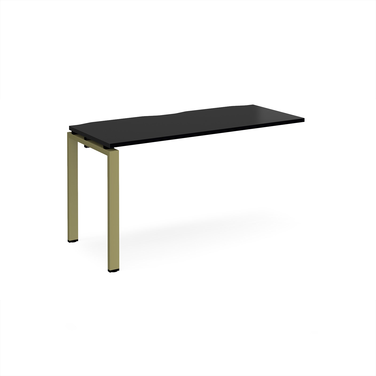 Desk add-on unit with black top and green metal frame on a white background