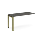 Desk add-on unit with grey top and green metal frame on a white background