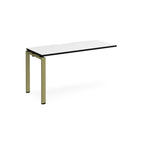 Desk add-on unit with white top with black edge and green metal frame on a white background