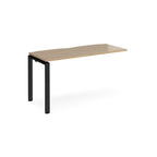 Desk add-on unit with wood-effect top and black metal frame on a white background