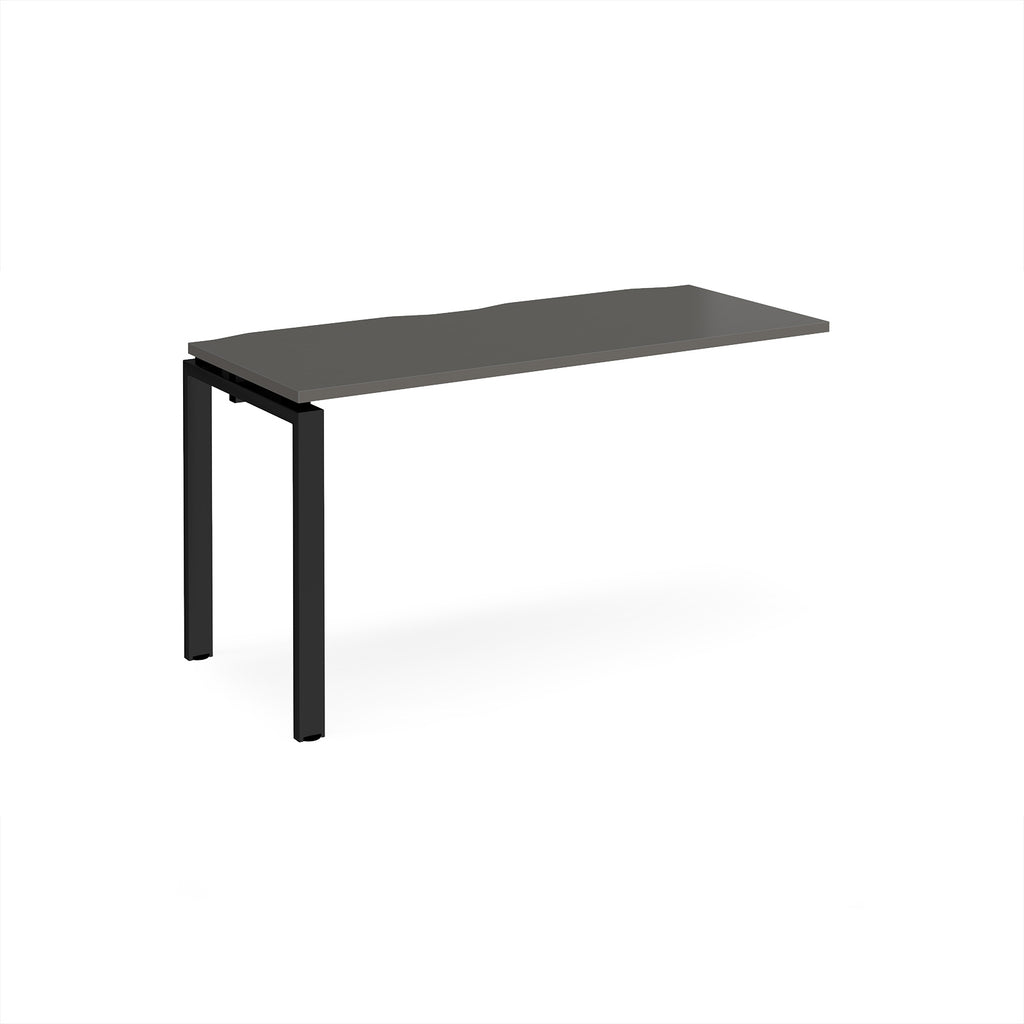 Desk add-on unit with grey top and black metal frame on a white background