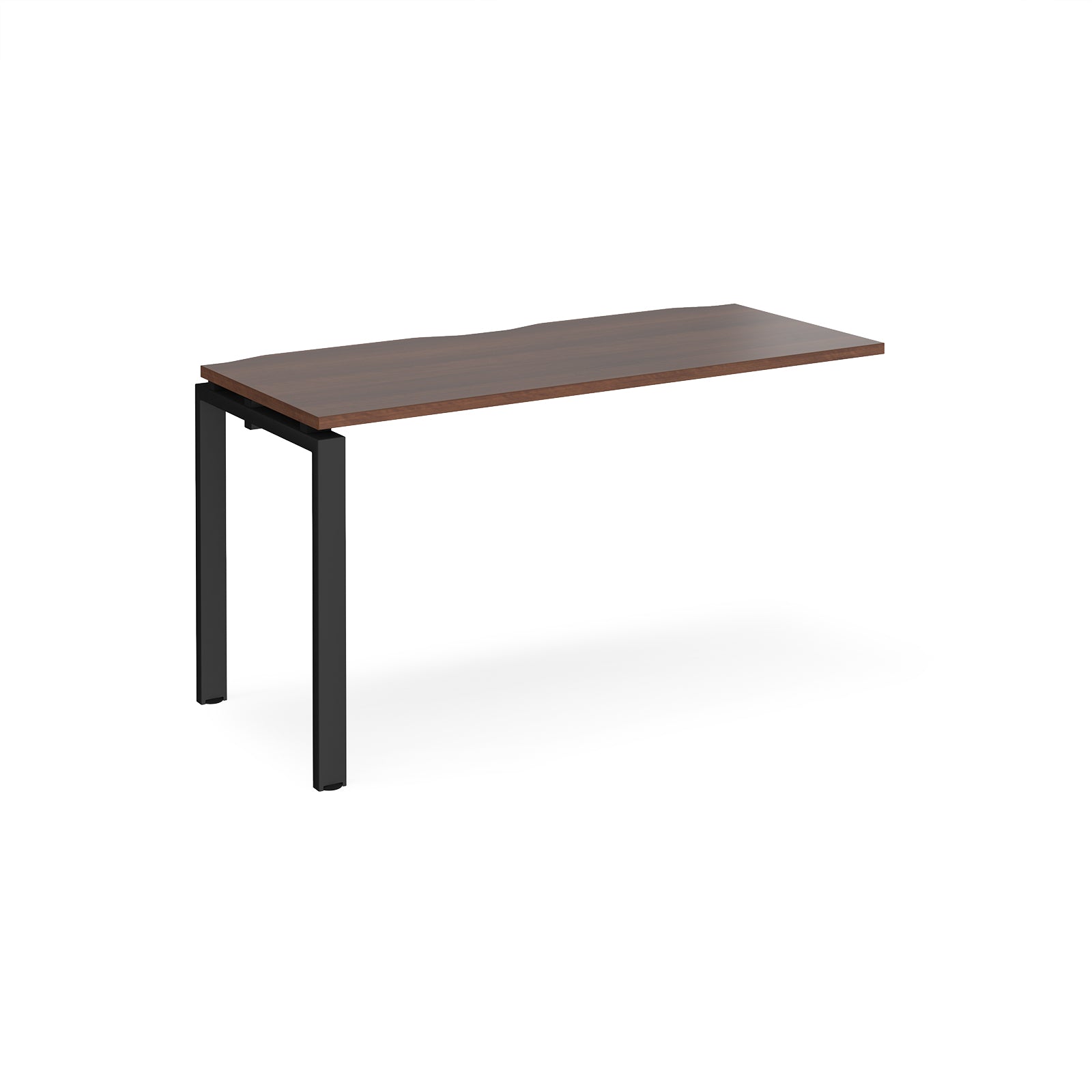 Desk add-on unit with wood-effect top and black metal frame on a white background