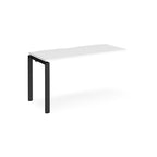 Desk add-on unit with white top and black metal frame on a white background