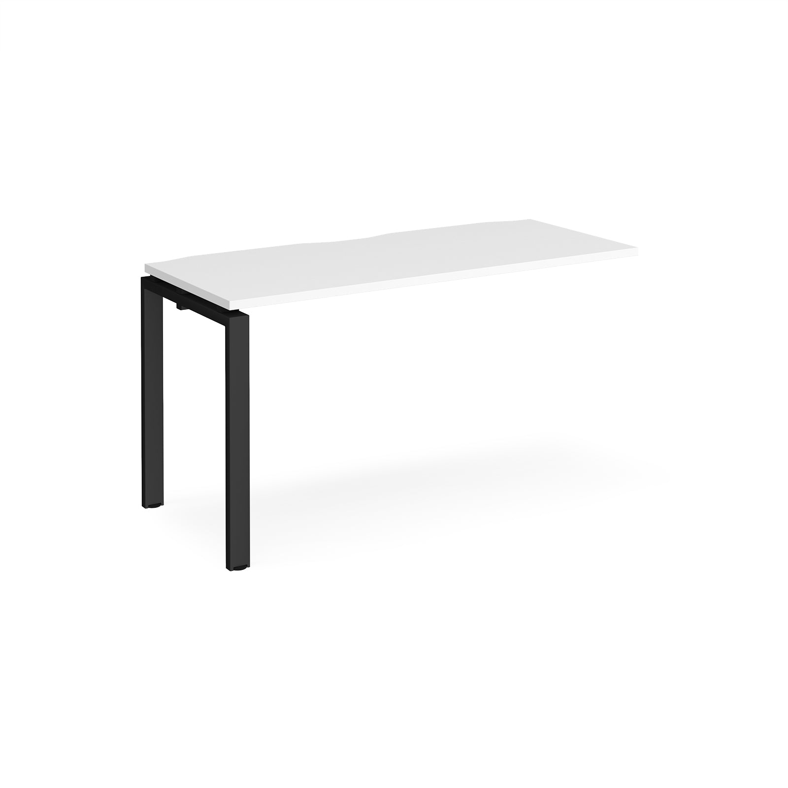 Desk add-on unit with white top and black metal frame on a white background