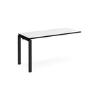 Desk add-on unit with white top with black edge and black metal frame on a white background