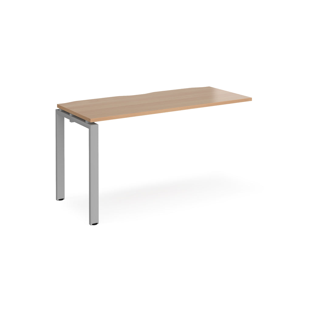 Desk add-on unit with wood-effect top and silver metal frame on a white background