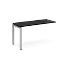 Desk add-on unit with black top and silver metal frame on a white background
