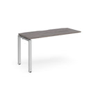 Desk add-on unit with grey wood-effect top and silver metal frame on a white background